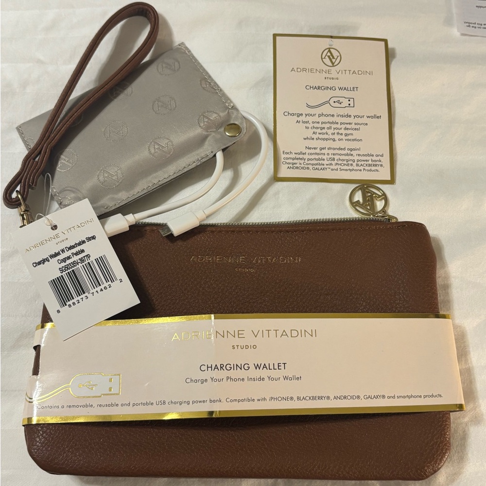 Adrienne Vittadini Brown and Silver Charging Wallet